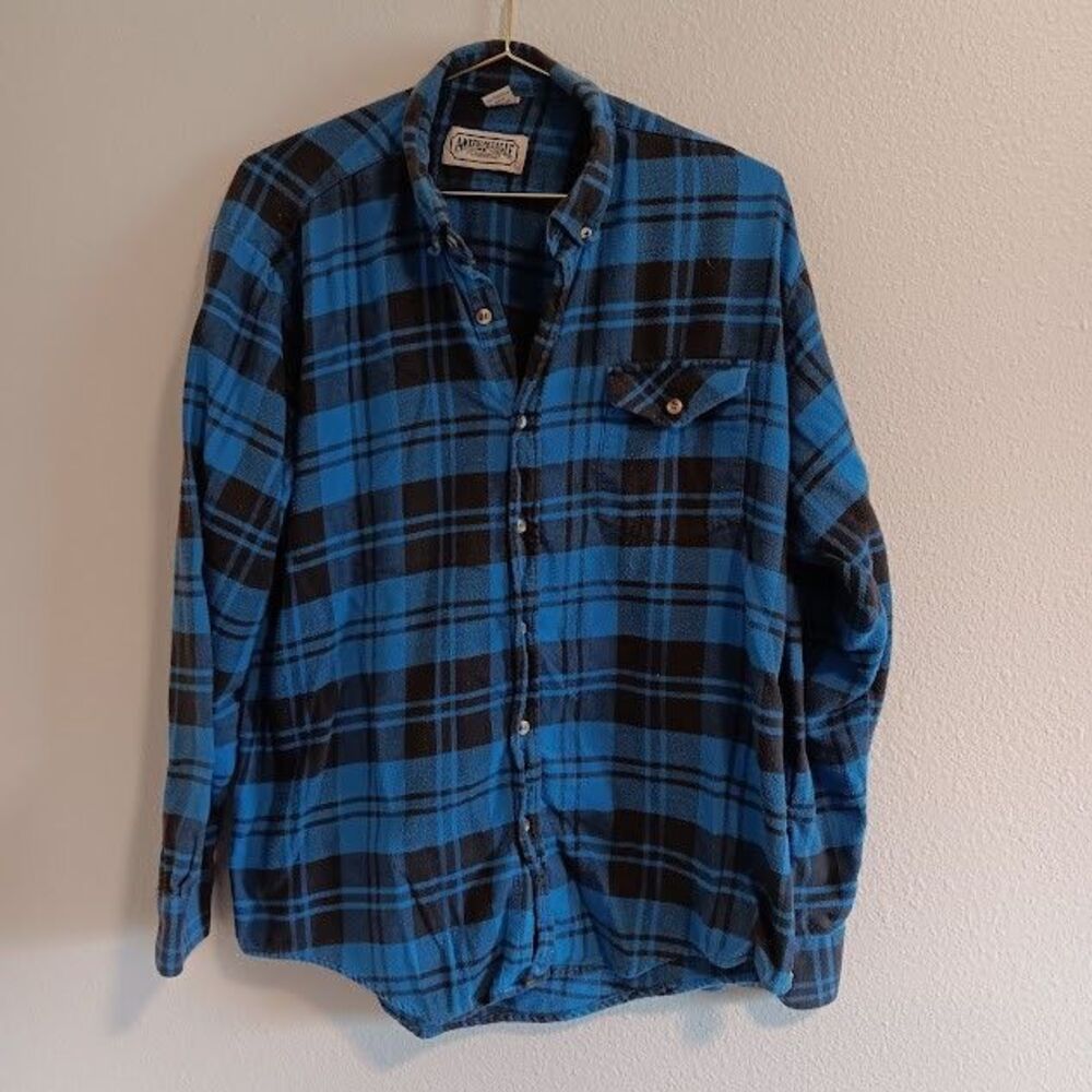 Vintage 80s American Eagle Outfitters Flannel Shirt Mens  XL Cotton Blue Black